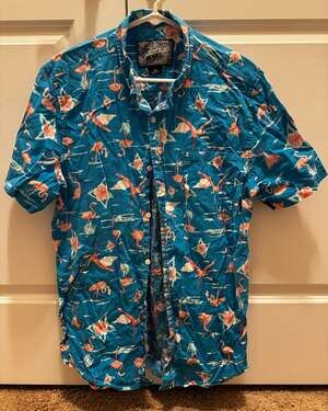 Brooklyn Cloth Men's Flamingo Print Short Sleeve Button Down Shirt Blue Size XL